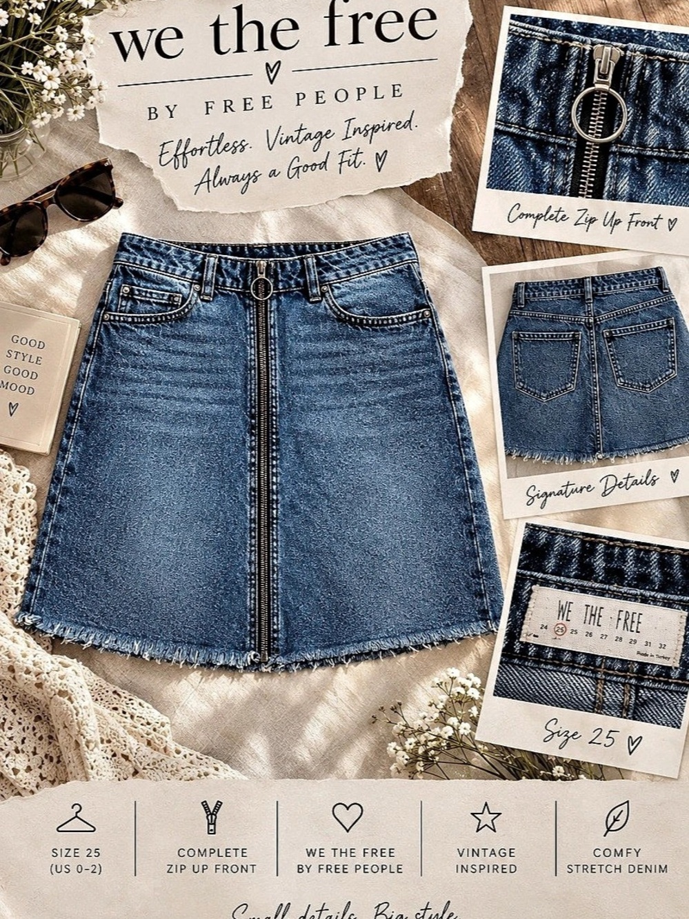 We The Free Free People Denim Mini Skirt Size 25 | Full Zip Front